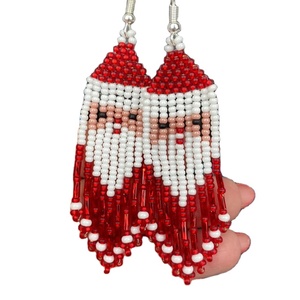 Santa Face Beaded Drop <b>Earrings</b> <b>Red</b> White Crystal Bohemia Women's Christmas Gift Jewelry - Product Image 1