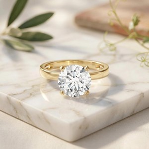 Bague de fiançailles solitaire en or jaune 18 carats avec diamant rond classique de 2,00 carats, taille brillant, clarté VS1, couleur F, bijoux en diamant IGI - Product Image 1
