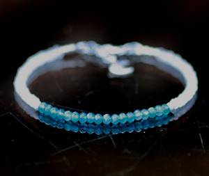 Natural Neon Blue Apatite Moonstone Bracelet Sterling Silver Handmade Gemstone Jewelry Gift For Women - Product Image 3