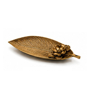 Gold Rectangular Serving <b>Tray</b> with Floral Design Polished Metal Finish Decorative for Residential Use - Product Image 5