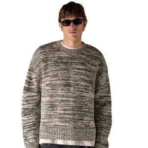 Pull en tricot à col rond pour homme, en fil mélangé, blanc kaki, manches longues, décontracté, hiver, tricot texturé doux - Product Image 3