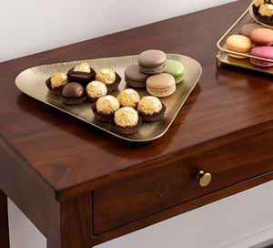 Elegant Polished Metal Triangle Serving Tray Modern Minimalist Style For Desserts And Pastries Residential Use Solid Finish - Product Image 1