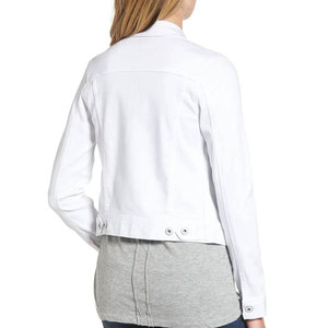 Veste en jean blanche pour femme OEM ODM, 100% coton, tissu en jean, manches longues, col rabattu, fermeture à boutons, veste en jean courte - Product Image 2