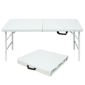 Tavolo Pieghevole Portatile da 120 cm per Uso Interno ed Esterno, Portata Massima 135 kg, Tavolo Bianco Pieghevole per Campeggio - Product Image 1