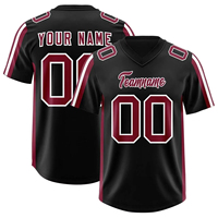 Camiseta de Fútbol Americano Personalizada para Hombre, Negra y Dorada, Cuello en V, Sublimada, Transpirable, de Poliéster, Manga Corta, Nombre del Equipo 00