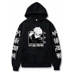 Sudadera con capucha negra de anime para hombre, con estampado personalizado, bolsillo, estilo casual, corte regular, holgada, 100% algodón, transpirable, para otoño. - Product Image 3