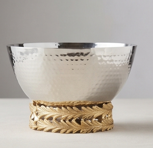 Bol en métal martelé avec support à plumes et ruban, idéal pour les salades de fruits, les noix, parfait pour les mariages, les hôtels, les restaurants, pour servir sur la table. - Product Image 2