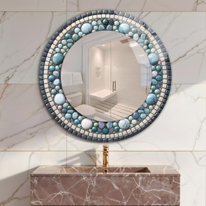 Blue Pebble Mosaic Round Handmade Crystal Glass Wall <b>Mirror</b> From REHMAN <b>CRAFT</b> - Product Image 4