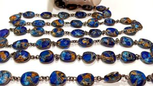 Natural Lapis Lazuli <b>Copper</b> Turquoise 12to15mm Free Shape Bezel Connector <b>Chain</b> Sold Per foot - Product Image 3