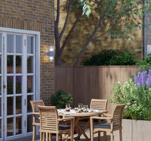 Juego de Mesa de Comedor Redonda de Madera de Teca Sólida para Exteriores, 4 Plazas con Sillones, Acabado Natural, Muebles de Jardín y Patio para Villa o Resort - Product Image 2