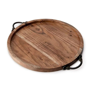 Plateau de service rond moderne en bois et en fer avec motif architectural et style haut de gamme - Product Image 5