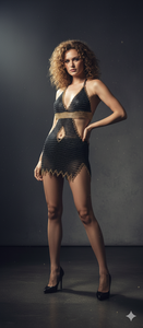 Robe mini sexy de luxe en maille métallique faite à la main, style halter, avec chaînes de corps, pour femme, tenue de festival, clubwear, soirée - Product Image 3