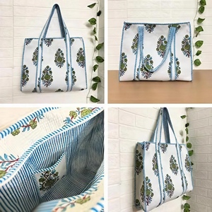 Sac fourre-tout matelassé en coton imprimé en gros, grand format 18x18 pouces, réutilisable, pour femmes, fabricant OEM personnalisé - Product Image 3