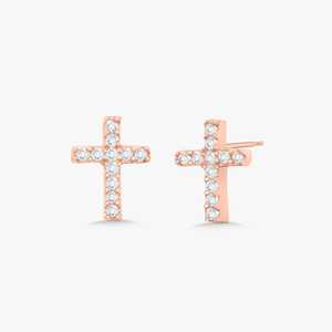 Lab Grown Diamond Cross Stud <b>Earrings</b> Custom 14k 18k Solid Gold Push Back Solitaire Minimalist Modern Fine Jewelry Wholesale - Product Image 5