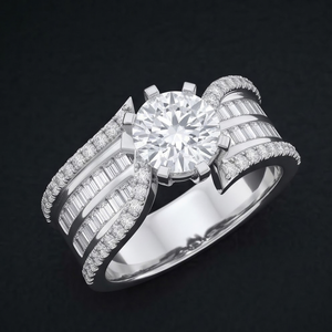 Luxury Round Diamond Engagement <b>Ring</b> Yellow Gold <b>Split</b> Shank Baguette Diamond Bridal <b>Ring</b> IGI Certified OEM Custom Jewelry - Product Image 3