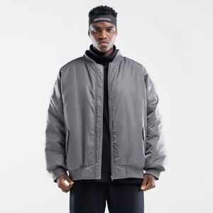 Blouson Bomber Varsity Unisexe Gris Uni Personnalisable avec Broderie sur le Devant, en Satin Écologique Respirant, Style Sportif Décontracté - Product Image 1