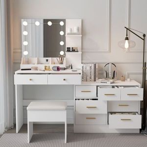 Grande Tavolo da Trucco con 10 Luci LED e Stazione di Ricarica, Ideale per Uso come Toeletta - Product Image 3