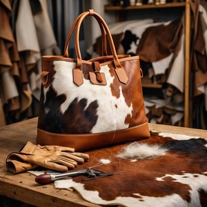 Bolso Tote de Cuero con Pelo de Vaca Estilo Country Western, Bolso de Hombro de Cuero Genuino Vintage de Gran Capacidad - Product Image 2