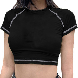 T-shirt court pour femmes, élégant et décontracté, en coton, pour l'été, avec logo personnalisé, fournisseur OEM, t-shirts pour femmes - Product Image 1