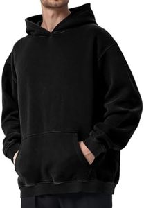 Sudadera con Capucha Negra para Hombre, Corte Holgado, Algodón French Terry, Color Sólido, con Bolsillo, Manga Regular, para Otoño - Product Image 5