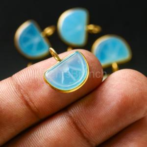 Dark Blue Chalcedony Orange Fruit Carved Gemstone <b>Charm</b> Pendant Gold Vermeil Healing Crystal Jewelry Natural Chalcedony Pendant - Product Image 6