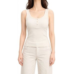 Débardeur blanc personnalisé à boutons pour femme, en coton, col rond, sans manches, coupe ajustée, décontracté, pour l'été, à superposer - Product Image 2