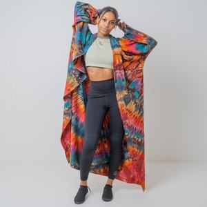 Tie Dye rayonne tissu Long Kimono Boho Style dame plage vacances d'été couvrir Sexy Resort porter femmes Kimono grande taille Kimono - Product Image 4