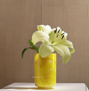 Elegant Blue white green yellow Resin cylinder Modern <b>Vase</b> with Yellow <b>Lily</b> Flower Tabletop Christmas Home & Office Decor - Product Image 4