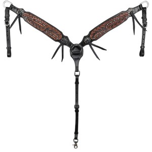 Ensemble d'attelage équestre occidental en cuir : têtière, collier de poitrée et rênes avec couleurs personnalisées et conchos pour l'équitation et l'entraînement - Product Image 3