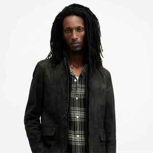 Blazer en cuir suédé vintage pour homme, coupe ajustée, boutonné, décontracté, de haute qualité, noir mat, vente en gros - Product Image 1