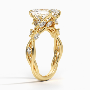 Anillo de boda clásico para mujer de plata de ley 925 con moissanita de corte esmeralda y diseño de hoja - Product Image 4
