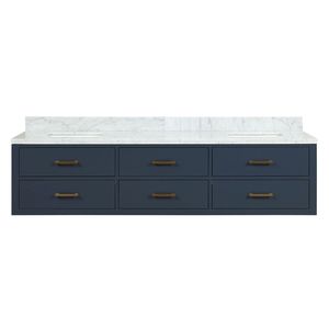 Blu 80 Pollici L X 22 Pollici Mobile Bagno Doppio con Top in Marmo di Carrara - Product Image 1