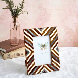 Handcrafted Bone Inlay <b>Photo</b> <b>Frame</b> with Chevron Design Customized Rectangle Vertical Orientation From REHMAN CRAFT - Product Image 6