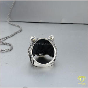 Anillo de Lujo de Plata 925 con Cabeza de Animal y Diamante Cultivado en Laboratorio, Diseño Grabado Detallado, Joyería de Moda Premium para Venta al por Mayor - Product Image 3