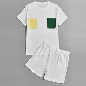 Nuevo Conjunto de Pantalones Cortos Casuales para Hombre FANTASY WEARS, Camiseta de Manga Corta, Diseño Deportivo Sólido, Transpirable, 100% Algodón, Conjunto de 2 Piezas - Product Image 1