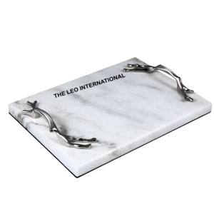 Plateau à fruits créatif en marbre moderne, design rectangulaire, plats multifonctionnels avec poignées latérales en métal - Product Image 1