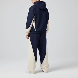 New Fashion Color Block Oversized Hoodie and Wide Leg Sweatpants Set Premium Cotton <b>Fleece</b> Casual Streetwear 2 in 1 Printed - Product Image 2