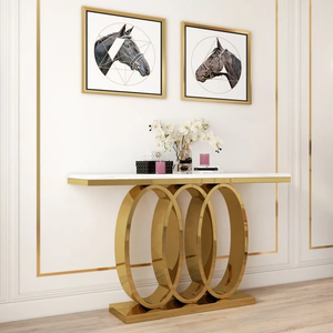 Console en marbre noir avec base en forme de lune croissante dorée, disponible à prix de gros. - Product Image 4