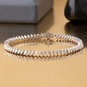 14K <b>Solid</b> <b>Gold</b> Tennis Bracelet with 3.03 CT Marquise Lab Grown Diamond Rhodium Plated Chevron Prong IGI Certified - Product Image 1