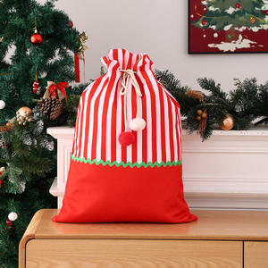 Red and Green Striped Christmas Stockings with <b>Candy</b> <b>Cane</b> Pattern Soft Cotton Material Hanging Decoration - Product Image 3