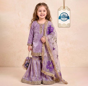 Sharara Traje Niñas Niños étnico Shalwar Kameez Indio Punjabi Estilo paquistaní Bordado Boda y Fiesta Festiva Desgaste Niños - Product Image 1