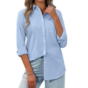 Womens Button Down Shirt Linen Button Up Shirts for Women <b>Long</b> <b>Sleeve</b> Summer Shirt Collared Blouse Linen <b>Tops</b> - Product Image 1