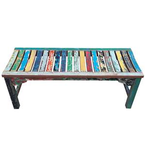 Banco Rústico de Madera de Teca Reciclada, Diseño Vintage Colorido, Banco de Madera Hecho a Mano para Jardín, Cafetería, Muebles de Restaurante - Product Image 2