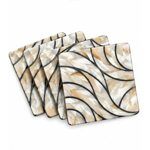 Juego de 6 Posavasos Cuadrados Hechos a Mano con Incrustaciones de Madreperla, con Soporte, Elegantes Tapetes para Bebidas con Incrustaciones de Concha para Decoración de Mesa de Centro - Product Image 5