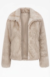 Abrigo de Piel Sintética Beige, Chaqueta Corta Abierta para Mujer, Ropa de Invierno Afelpada - Product Image 5