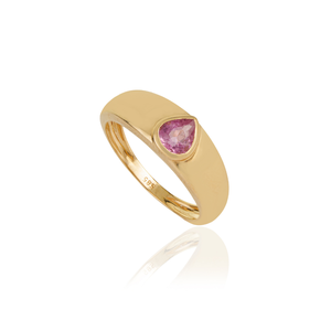 New Arrivals Precious Gemstone Pear Shape Pink Sapphire Chunky <b>Dome</b> <b>Ring</b> Wedding Party Jewelry Pure K14 Yellow Gold - Product Image 3