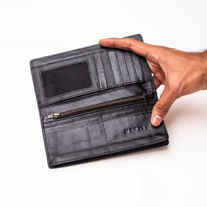 Portefeuille long noir en cuir véritable fait main de haute qualité, motif croco, avec poches pour cartes de crédit, pour hommes, vente en gros - Product Image 5