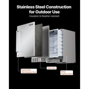 Nevera para Bebidas de 24 Pulgadas para Interiores/Exteriores, 150 QT, Independiente, Bajo Mueble, Capacidad para 180 Latas, Enfriador de Cerveza y Vino Integrado para Uso Doméstico y Comercial - Product Image 4