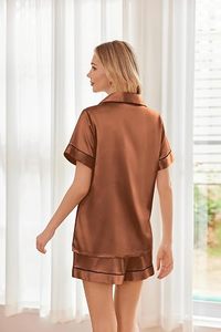 Ensemble de pyjama en satin de soie de luxe pour femmes RTS, taille élastique, manches courtes, uni, pour l'automne/l'hiver/l'été - Product Image 2