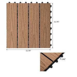 "11PCS Teak Wood Plastic Composite Grooved Patio Deck Tiles 12"x12" <b>Engineered</b> Wood <b>Flooring</b> DIY Model" - Product Image 3